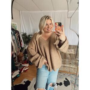 Anthropologie Brown V-Neck Knit Sweater Size XL